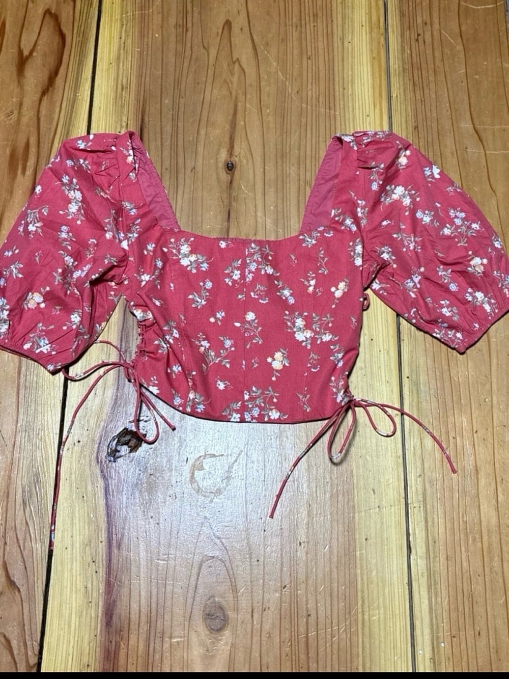 Abercrombie & Fitch Red Floral Square-Neck Crop Top